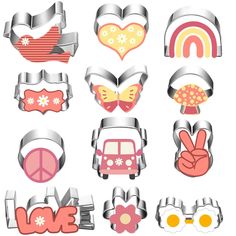 a bunch of different items that are in the shape of heart and love signs on white background