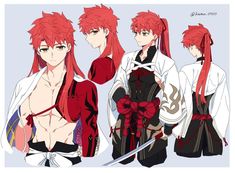 some anime characters with red hair and swords