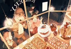 an image of a bakery display with cakes and pastries