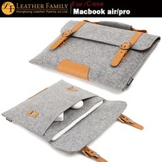 the macbook air pro case is made out of felt and has two handles on each side