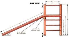 a wooden slide is shown with measurements for it