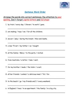 sentence word order worksheet