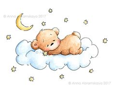 a drawing of a baby bear sleeping on top of a cloud