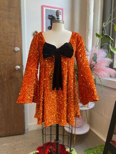 *PRE ORDER* Priscilla 60's Mini Dress in Pumpkin Orange Sequin Velvet 60s Formal Fashion, Long Sleeve Red Dress, Christmas Dresses Women, Holiday Party Outfit Ideas, 60s Mini Dress, 1960s Inspired, Envy Clothing, Halloween Queen, Halloween Dress