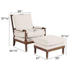 a chair and ottoman are shown with measurements