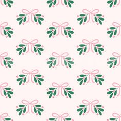 a pink and green christmas pattern with bows