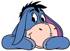 an animated cartoon dog with blue ears and pink nose, laying down on the ground