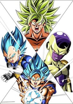 the dragon ball characters are all in different colors and sizes, with their respective expressions