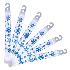 six snowflaked paper straws in white and blue on a white background