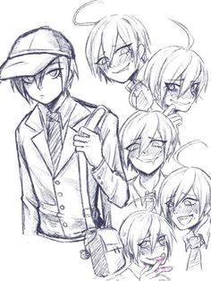 some sketches of people in suits and ties, one is wearing a hat while the other has