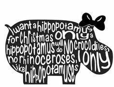 a black and white drawing of a hippo with words written in the shape of it