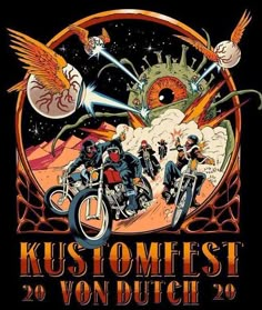 a poster for the band kustometst featuring two men on motorcycles and an eagle