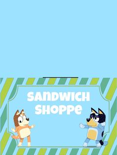 an image of a cartoon dog and cat with the words sandwich shoppe on it