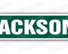 jackson street sign with the word jackson in white and green on a white background stock photo