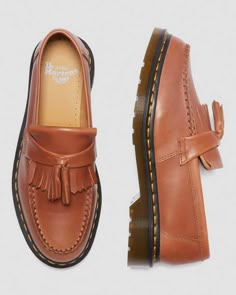 Adrian Carrara Leather Tassel Loafers | Dr. Martens Postmark Shoes, Docs Shoes, Doc Martens Loafers, Dr Martens Loafers, Dr Martens Adrian, Brown Loafers, Veg Tan Leather, Tassel Loafers, Goodyear Welt