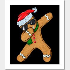 a ginger with sunglasses and a santa hat on it's head is standing in front of a black background