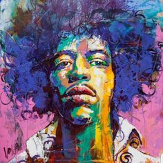 a painting of a man with blue hair and afros on it's face