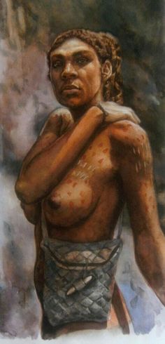 a painting of a man with no shirt on, holding his hands behind his back