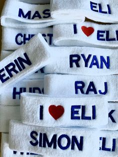 Terry cloth moisture fabric headband or wristband set for your sports player, athletic event, or as gifts or party favors. One size fits Most! Can embroider names, logos, phrases within reason, initials and more. Wristbands are approx. 3.5 inches in height Other sizes available by custom request. Headbands are approx. 7 inches x 2.5 in width. LOGO = 2+ colors of embroidery image or logo as well as longer 2 line phrases NAME = One line of embroidery 10% DISCOUNT OFFERED WITH PURCHASES OF 99.00+ H Personalized White Wristband For Team Events, White Team Spirit Wristbands For Team Events, White Team Spirit Wristband For Team Events, Trendy Custom Name Wristband, Personalized White Wristbands For Team Events, White Team Spirit Wristband For Sports Events, Casual Custom Name Wristband, Sporty White Wristband For Sports Events, Personalized White Wristband Team Spirit