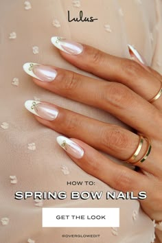 French Tip Ribbon Nails, Holiday White Nails Christmas, French Manicure With Bow, White French Tip Nails With Bow, Gold Bow Nails, Wedding Shower Nails, Wedding Guest Nail Art, Snowball Nails, Cute Bow Nails