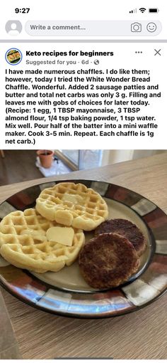 a plate with waffles and cheese on it