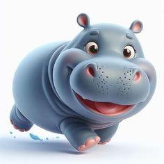 a cartoon hippopotamus running and smiling