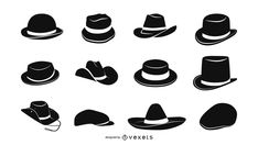 hats silhouettes on white background