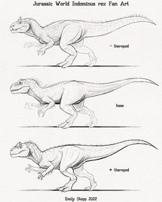 three different types of dinosaurs are shown in this drawing lesson, which shows how to draw them