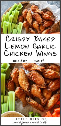 crispy baked lemon garlic chicken wings are an easy, healthy and delicious appetizer