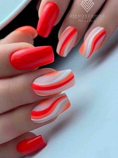 The Best Red Nail Designs That You’ll Love to Wear | Stylish Belles Check more at https://mangadexx.com/the-best-red-nail-designs-that-youll-love-to-wear-stylish-belles/ Nail Orange Design, Red Nails With White Design, Red Orange Nails Design, Orange And White Nail Designs, Red Summer Nails Designs, Bright Red Nails With Design, Orange And Red Nails, Red Swirl Nails, Red And Orange Nails