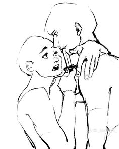 a black and white drawing of two people