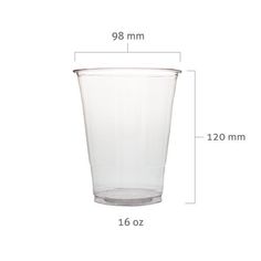 a glass cup is shown with measurements for the bottom and side view, as well as its height