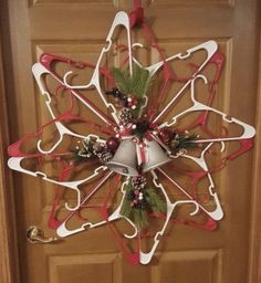 a christmas decoration hanging on the front door