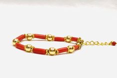 Mediterranean Red Coral Bracelet-Gold Plated Bracelet-Red Coral Adjustable Bracelets-Handmade Coral beads Bracelet-Vintage Jewelry-T116 About Item :- Bracelet length :- 6 Inch And Adjustable 7.Inch Material : Brass   Stone Size : 7/10 Weight :- 33 Cart Approx. Stone :- Natural Italian Red Coral  Payment policy We accept the payment via PayPal only. Shipping policy We Ship the item as per our shipping policy once we receive the payment. We understand that getting your items quickly is important t Unique Beaded Bracelet, Coral Bracelet, Black Beaded Jewelry, Bracelets Gold, Coral Jewelry, Citrine Stone, Bracelet Vintage, Gold Plated Bracelets, Personalized Bracelets