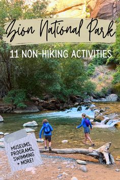 two people walking across a river with the words bison national park 11 non - hiking activities