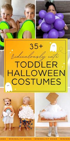 there are pictures of children dressed up in halloween costumes and balloons with text overlay that reads 35 + toddler halloween costumes