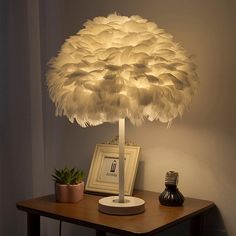 a lamp that is on top of a table