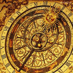 an ornate clock with roman numerals and sun on it's face is shown