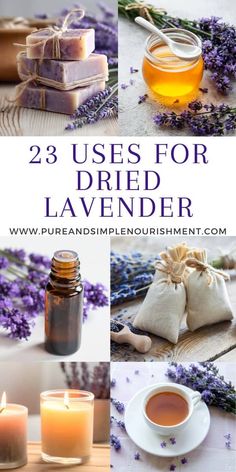 lavenders and candles with the words, 23 uses for dried lavender