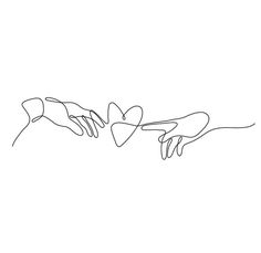 one line drawing of two hands reaching for each other