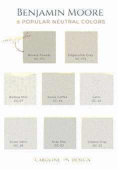 the color scheme for benjamin moore's popular neutral colors, including gray and white