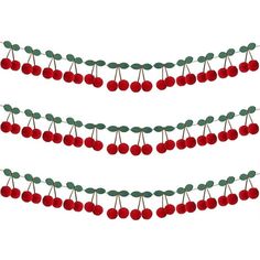 a string of cherries on a white background