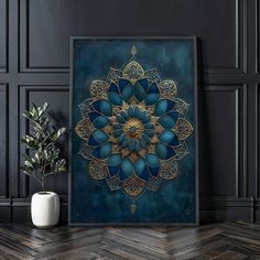 Elegant Blue Mandala Canvas Art Gold Accents, Boho Wall Decor, Spiritual Home Decor, Ready to Hang Framed Wall Art, Unique Gift - Etsy Spiritual Home Decor, Spiritual Home, Workout Room, Mandala Canvas, Blue Mandala, Wall Art Unique, Mandala Wall, Mandala Wall Art, Art Gold