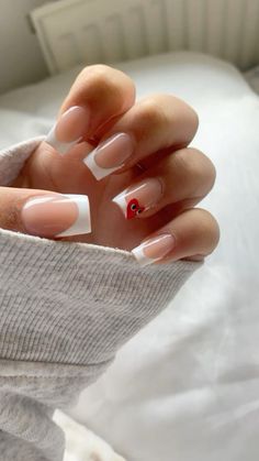 Heart French Nails, Short Coffin Nails Designs, Heart Nail, Winter Nails Acrylic, Short Coffin Nails, Classy Acrylic Nails