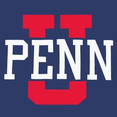 the word penn on a blue background with red and white letters that spell out penn