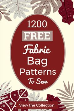 the free fabric bag pattern to sew is shown in red and white with leaves on it