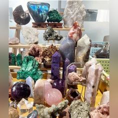 many different rocks and crystals are on display