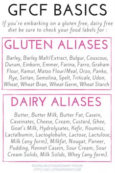 GFCF For Autism | Gluten Free Casein Free Diet | Reading Food Labels | Other Names for Gluten | Other Names for Dairy Casein Free Diet, Gfcf Diet, Gluten Free Food List, Hidden Gluten, Gluten Free Info, Cookies Gluten Free, Lactose Free Diet, Reading Food Labels, Going Gluten Free