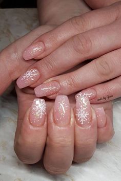 Snowflake French Tip Nails Square, Xmas Nails Square, Short Square Nails Winter, Winter Nail Art Designs, Pretty Nail Designs, Makijaż Smokey Eye