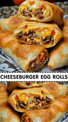 Cheeseburger Egg Rolls Chopped Cheese Eggrolls, Homemade Egg Rolls With Ground Beef, Cheeseburger Egg Roll Recipes, Cheesy Beef Egg Rolls, Sausage Egg Rolls Recipe, Dinner Ideas With Croissant Rolls, Keto Air Fryer Cheeseburger Egg Rolls, Jack In The Box Egg Rolls Recipe Copy Cat, Baked Cheeseburger Eggrolls